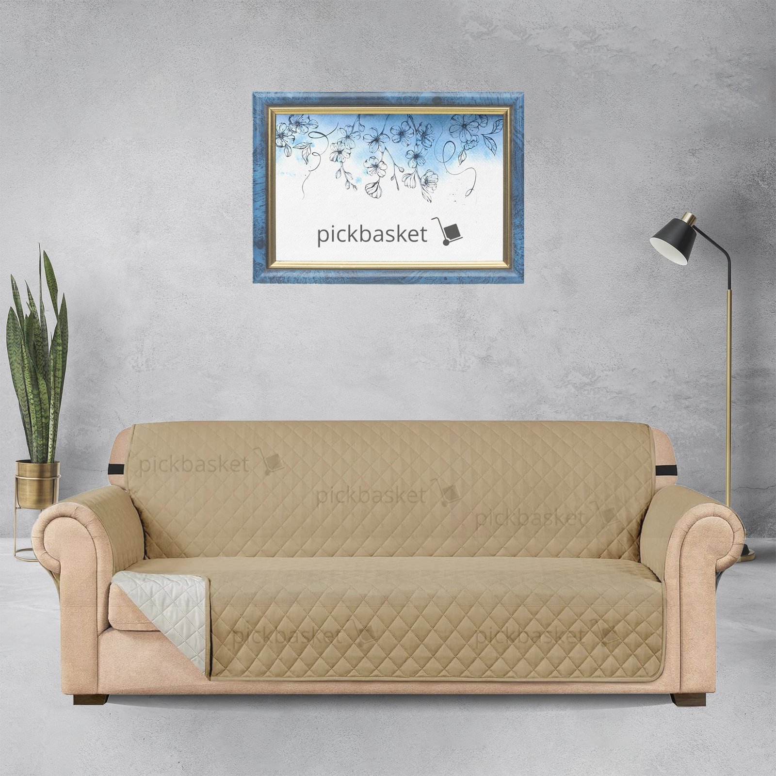 QSC_BEG Cotton Quilted Sofa Runner - Sofa Coat (Beige)