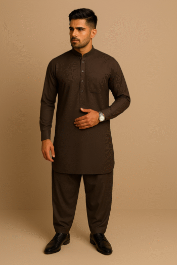 Premium Men's Wash n' Wear Unstitched - Chocolate Brown